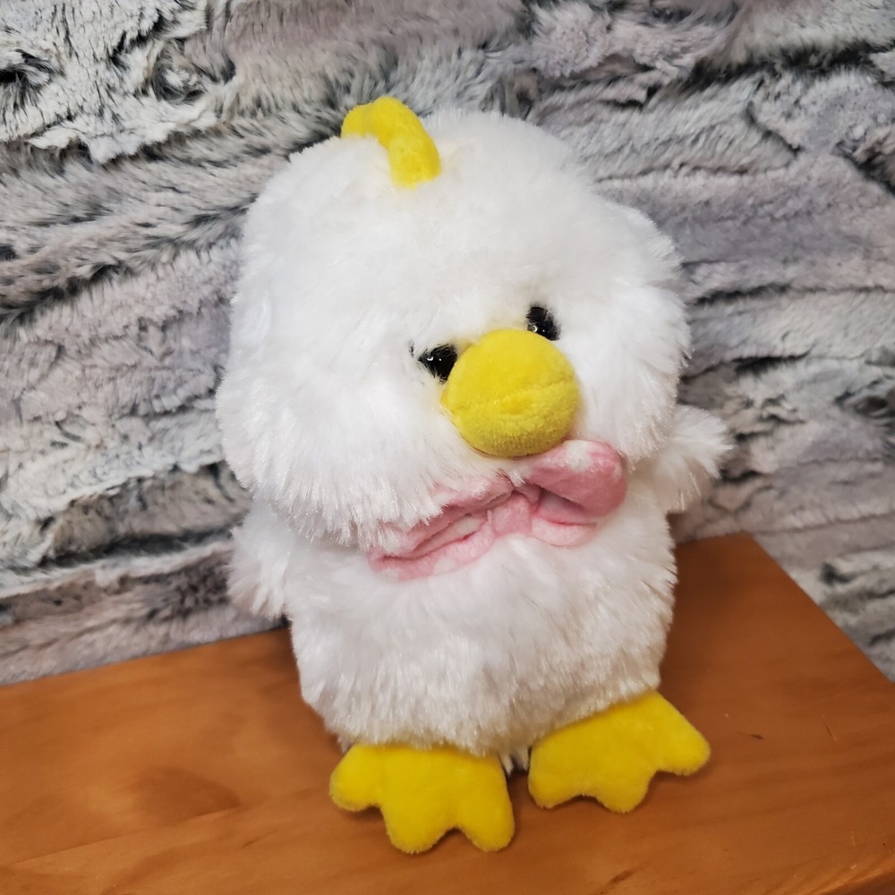Easter Chick Duck Plush 8" White Pink Bowtie Fluffy Soft Stuffed Animal Toy‎ EUC